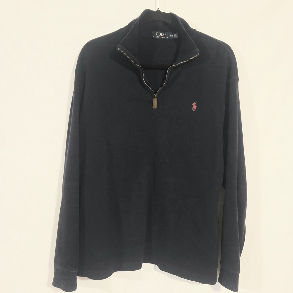 Polo Ralph Lauren Quarter Zip Cotton Sweater Pullover L Estate Rib Faded Blue